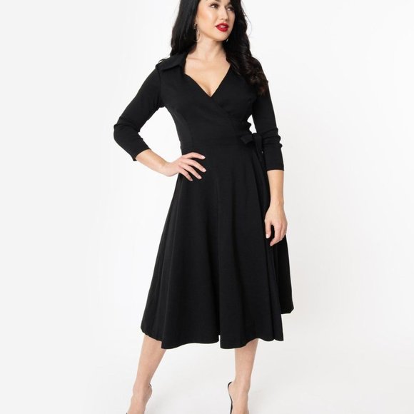 Unique Vintage Dresses & Skirts - Unique Vintage Black Noir Essential Wrap Dress